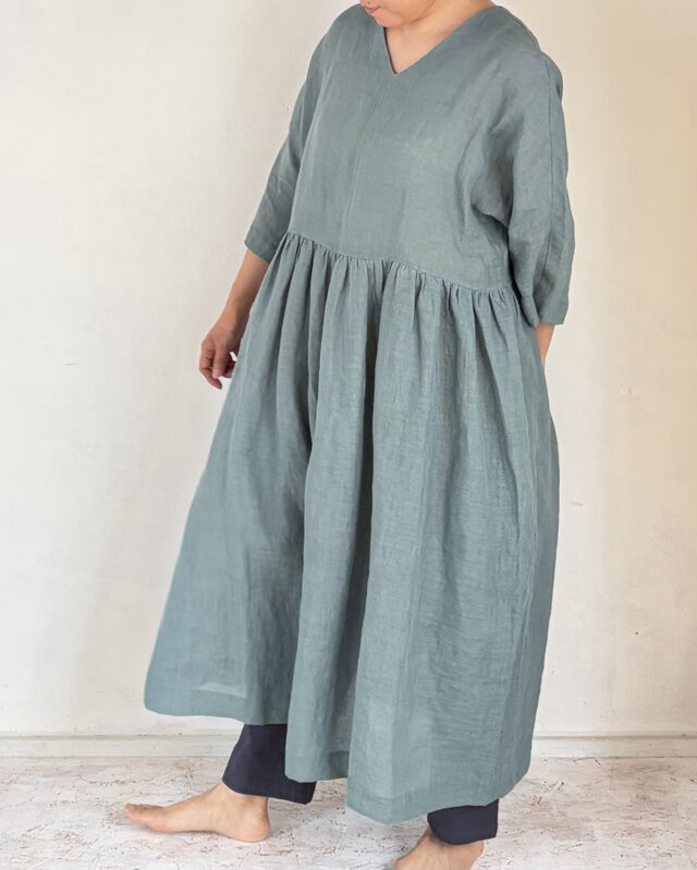 お抹茶様♡ワンピース♡オーダー♡ハンドメイド♡ 手染め Vワンピース Marrard green | iichi 日々の暮らしを心地よく
