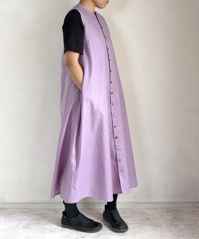綿麻ノースリーブボタンワンピース「Lilac」 | iichi 日々の暮らしを