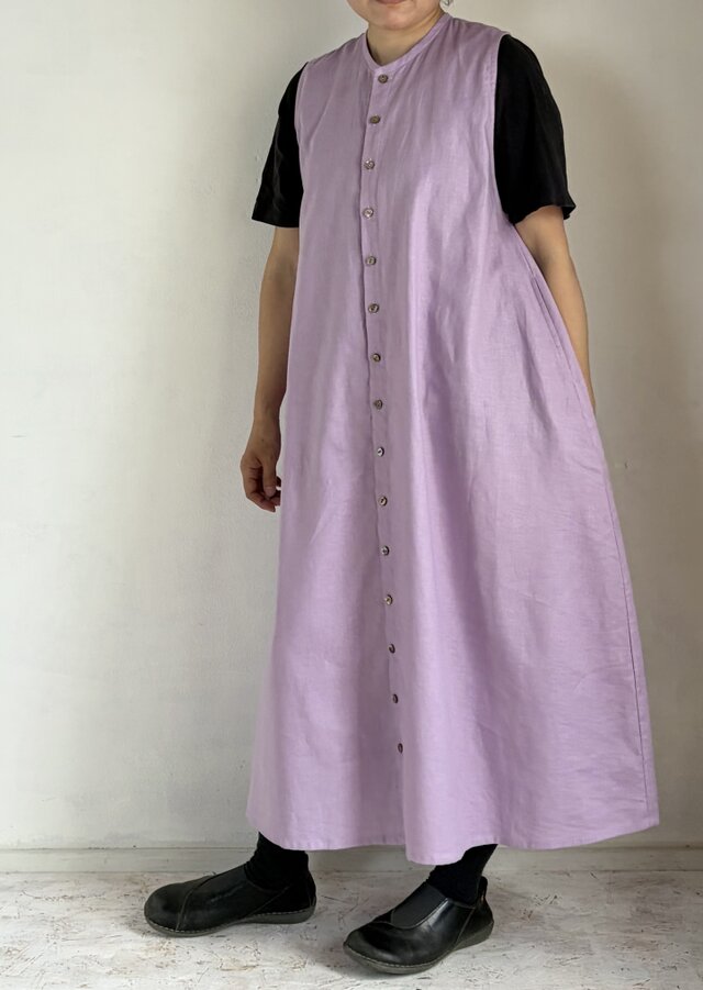綿麻ノースリーブボタンワンピース「Lilac」 | iichi 日々の暮らしを