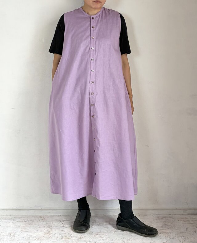 綿麻ノースリーブボタンワンピース「Lilac」 | iichi 日々の暮らしを