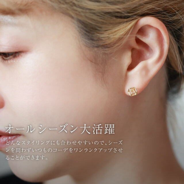 K18/立体キューブピアス｜片耳販売 サイコロ 華奢 スタッド プレゼント