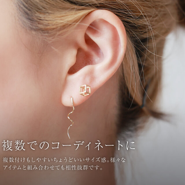 K18/立体キューブピアス｜片耳販売 サイコロ 華奢 スタッド プレゼント