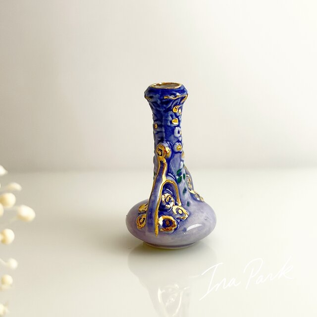 リュネヴィル陶磁器 藤の花の花瓶のフェーブ フェーヴ フランス製