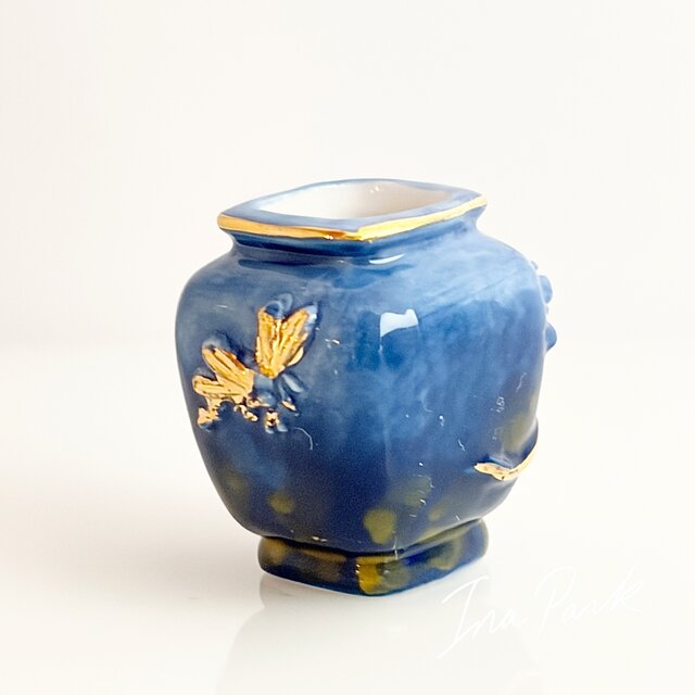 フランス　リュネヴィル　花瓶 リュネヴィル陶磁器 花と虫の装飾花瓶のフェーブ フェーヴ フランス製