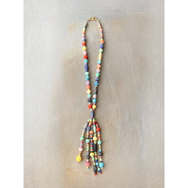 Vintage 70s-80s USA retro multicolor beads tassel necklace | iichi