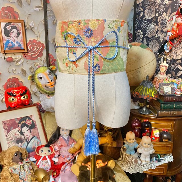 名古屋帯 リメイク サッシュベルト 飾り帯 和洋折衷 L〜LL対応 優しい