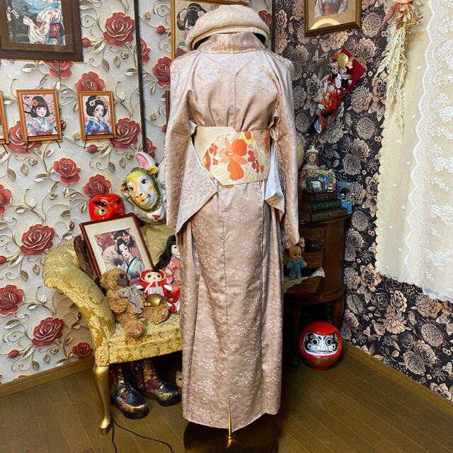 着物リメイク ロング ワンピース ／ドレス／洗える化繊 帯 優しい