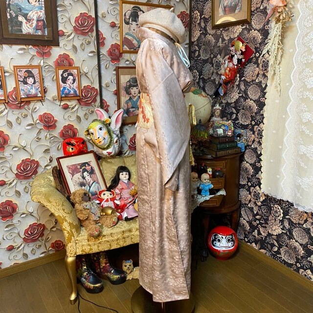 着物リメイク ロング ワンピース ／ドレス／洗える化繊 帯 優しい