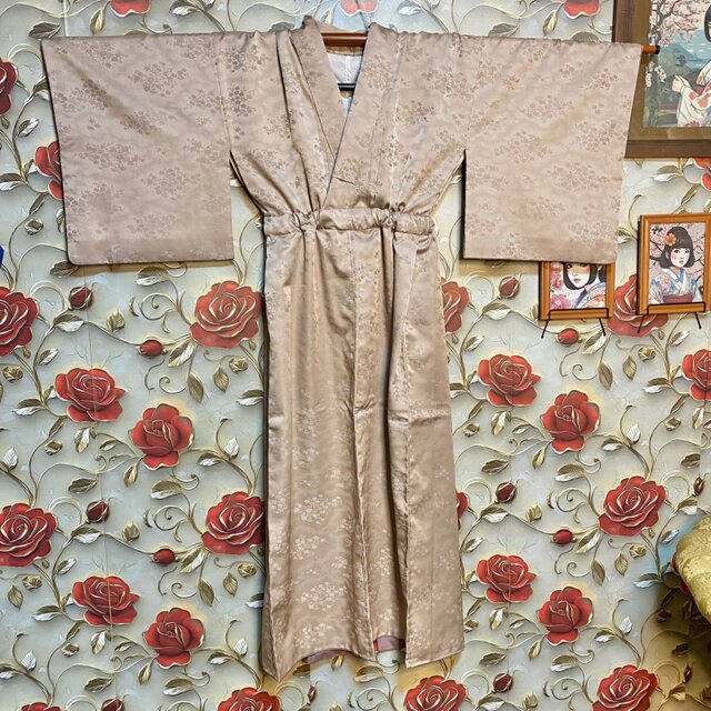 着物リメイク ロング ワンピース ／ドレス／洗える化繊 帯 優しい