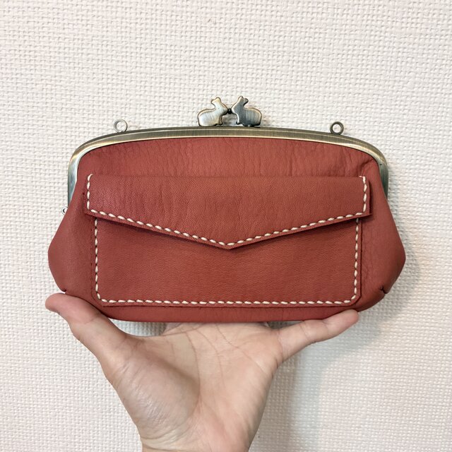 ウサギでパッチン！外ポッケがついた本革親子がまぐち長財布 | iichi