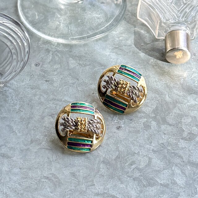 Y1257-ヴィンテージイヤリング U.S.A. 1980-90's Multicolor Enamel