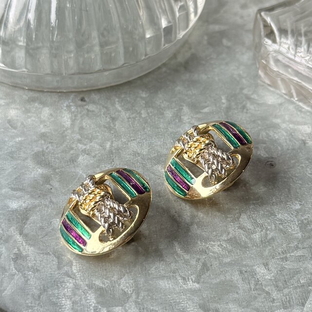 Y1257-ヴィンテージイヤリング U.S.A. 1980-90's Multicolor Enamel