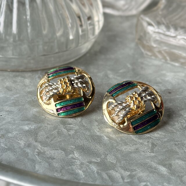 Y1257-ヴィンテージイヤリング U.S.A. 1980-90's Multicolor Enamel
