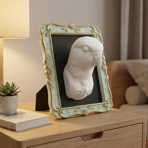 インコ（サザナミインコ）の壁掛けレリーフ 3Dプリント 白PLA
