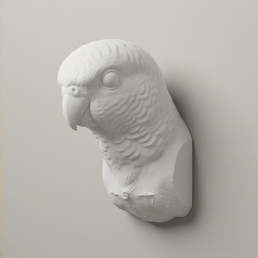 インコ（サザナミインコ）の壁掛けレリーフ 3Dプリント 白PLA