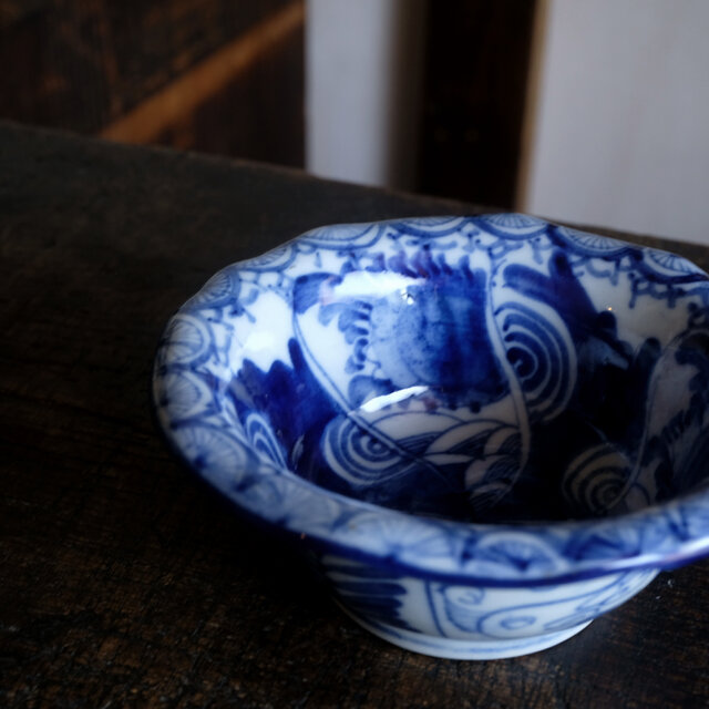 鉢■内染付唐草紋外茶釉龍紋捻り型大鉢 江戸期 菓子器 古美術 時代物 骨董品■ 伊万里 捻れ紋染付鉢 捻れ文様と青海波 花 骨董/antiques 龍 アート JP