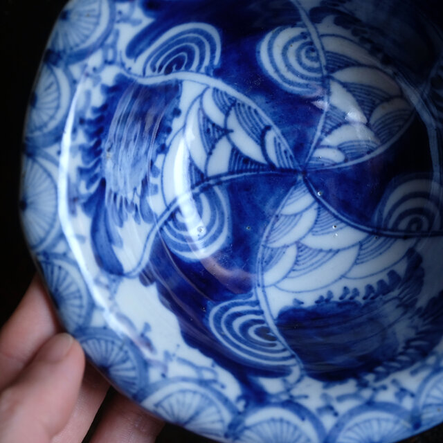 伊万里 捻れ紋染付鉢 捻れ文様と青海波 花 骨董/antiques 龍 アート JP