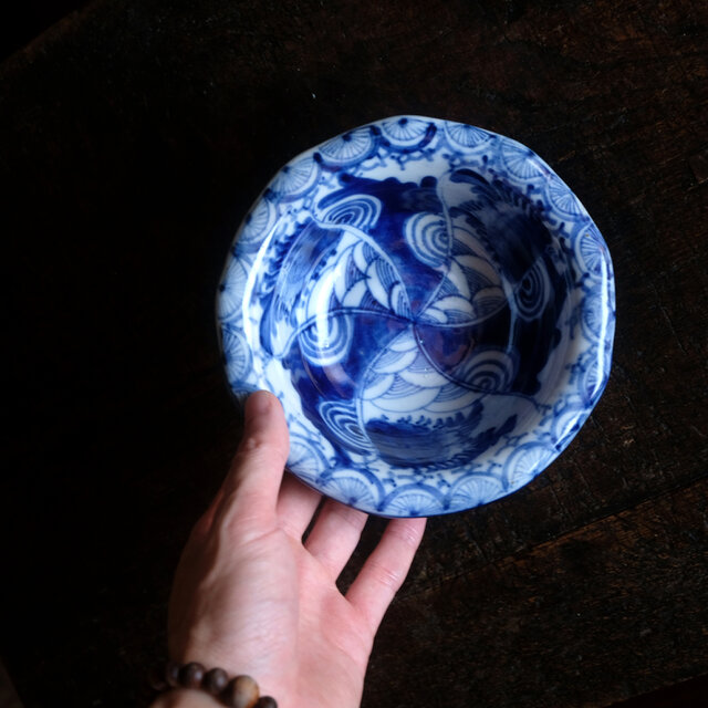 伊万里 捻れ紋染付鉢 捻れ文様と青海波 花 骨董/antiques 龍 アート JP