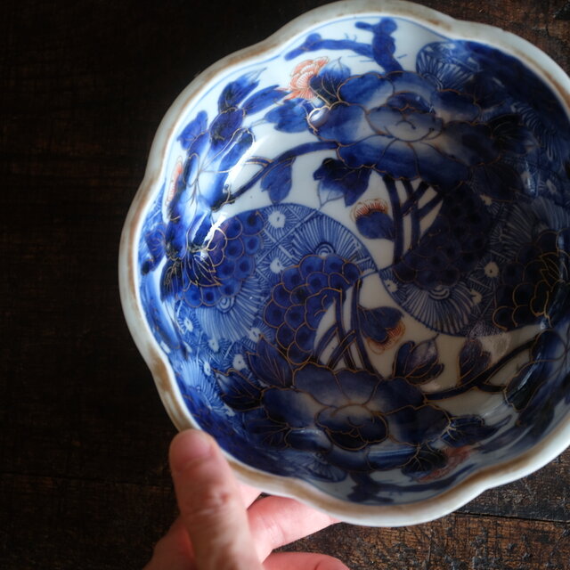 伊万里 芍薬文錦手金彩大鉢 骨董・antiques アンティーク和食器 古美術
