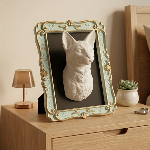 猫（オシキャット）の壁掛けレリーフ 3Dプリント 白PLA インテリア
