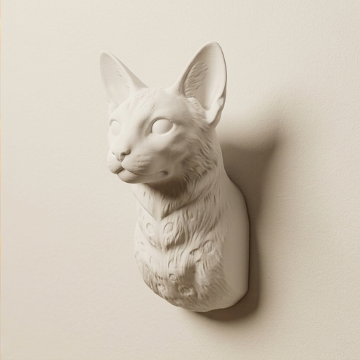 猫（オシキャット）の壁掛けレリーフ 3Dプリント 白PLA インテリア