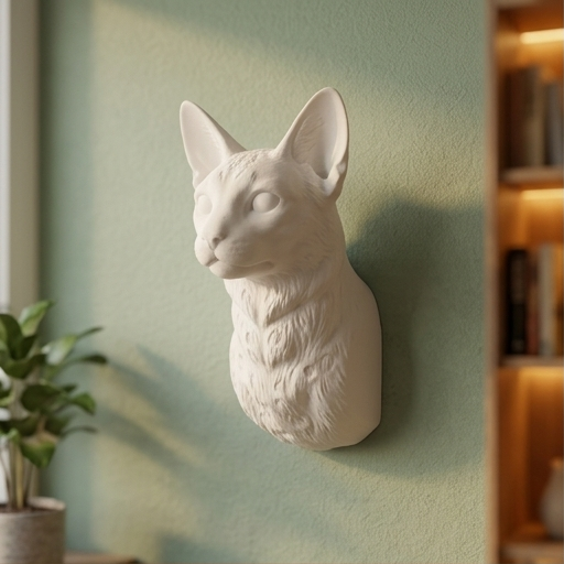 猫（オシキャット）の壁掛けレリーフ 3Dプリント 白PLA インテリア