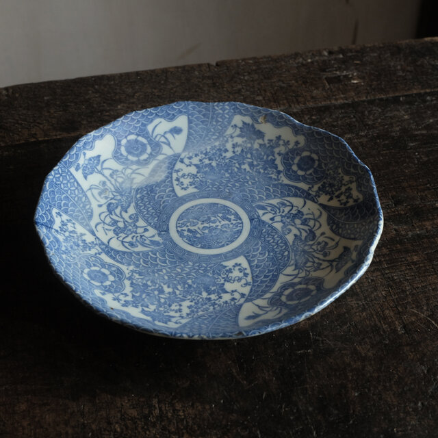 時代物 印判七寸中皿 骨董/antiques 器 草花 鳳凰 青海波 | iichi 日々