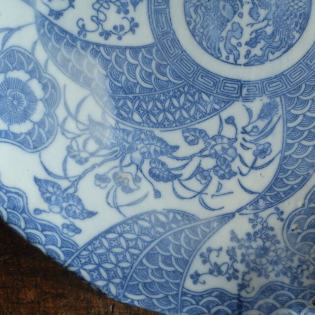 時代物 印判七寸中皿 骨董/antiques 器 草花 鳳凰 青海波 | iichi 日々