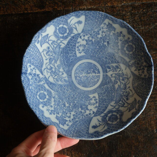 時代物 印判七寸中皿 骨董/antiques 器 草花 鳳凰 青海波 | iichi 日々