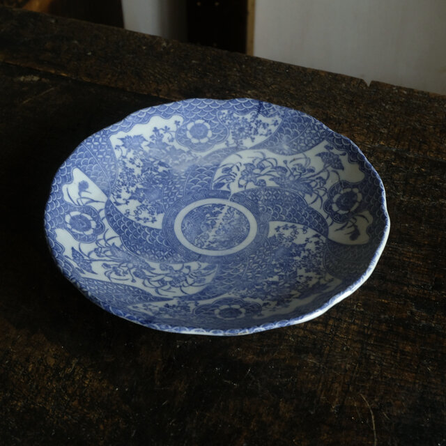 時代物 印判七寸中皿 骨董/antiques 器 草花 鳳凰 青海波 | iichi 日々