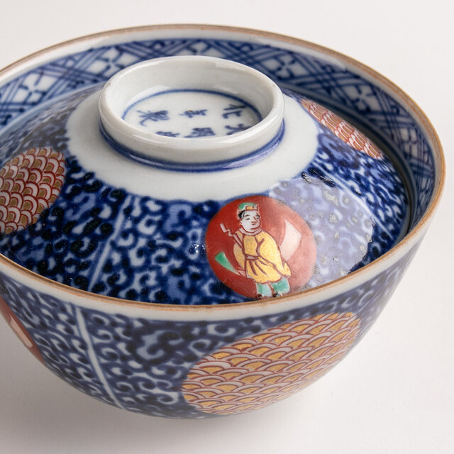 大聖寺伊万里 金襴手 蛸唐草人物文蓋茶碗 明治時代 D515 | iichi 日々
