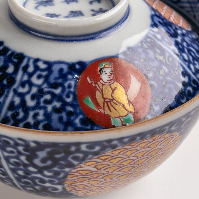 大聖寺伊万里 金襴手 蛸唐草人物文蓋茶碗 明治時代 D515 | iichi 日々