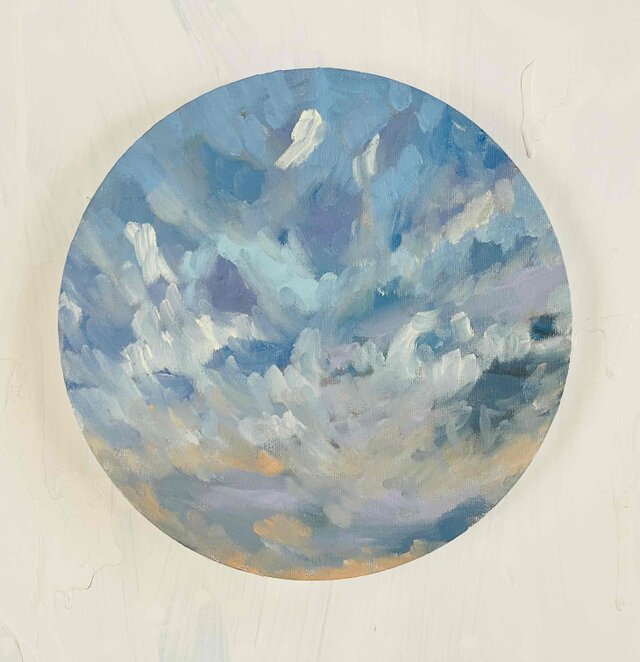 原画・油彩 『 朝空 20260709』絵画・ 直径25cm・アート・丸形