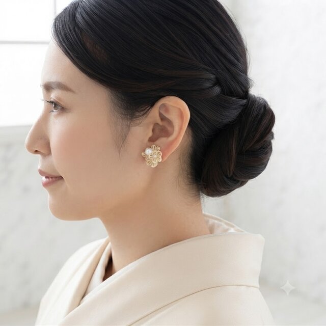 大人の和装ピアス / イヤリング 】 生成り｜訪問着 入学式 卒業式 結婚
