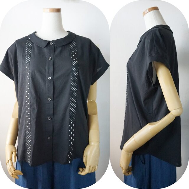 パッチワークなフレンチスリーブブラウス(BLACK) | iichi 日々の暮らし