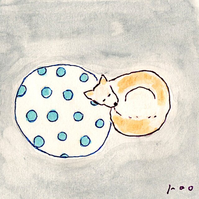 原画・イラスト】「夢見る白い犬」 ※木製額縁入り（18㎝角）犬の絵
