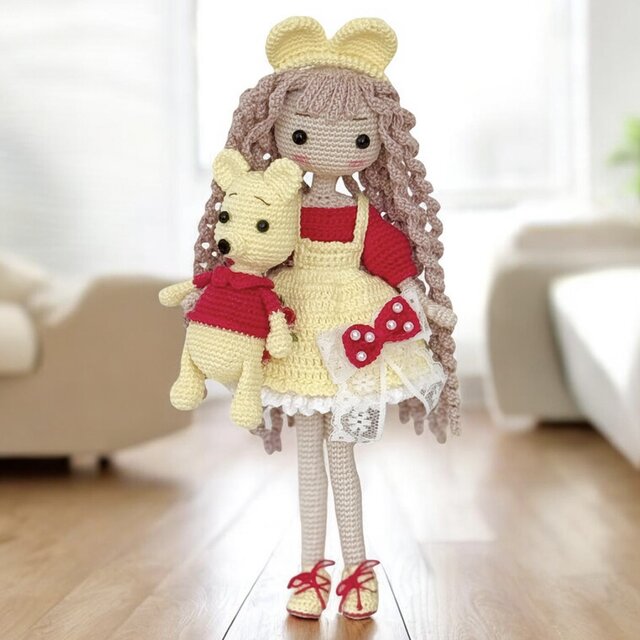 あみぐるみ　女の子　【感謝♡特別価格】 ハンドメイド あみぐるみ❁女の子とくまさん | iichi 日々の暮らしを心地よくする