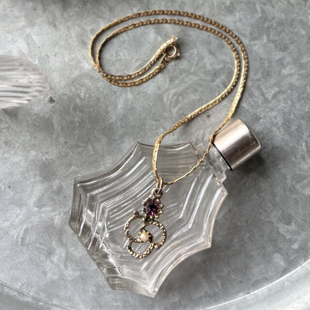 N329-ヴィンテージネックレス U.S.A. Purple Rhinestone & Faux Pearl