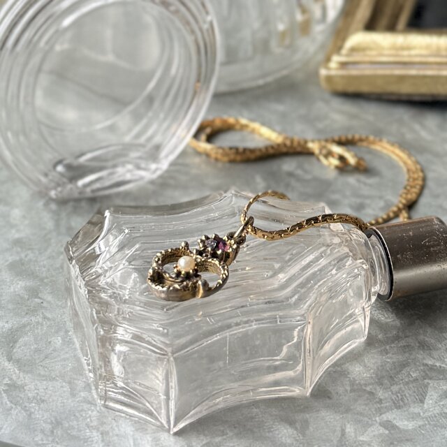 N329-ヴィンテージネックレス U.S.A. Purple Rhinestone & Faux Pearl