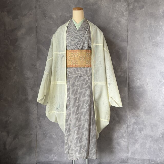 着物リメイク モモンガ型 ジャケット バッタ文様 08 / kimono Japanese
