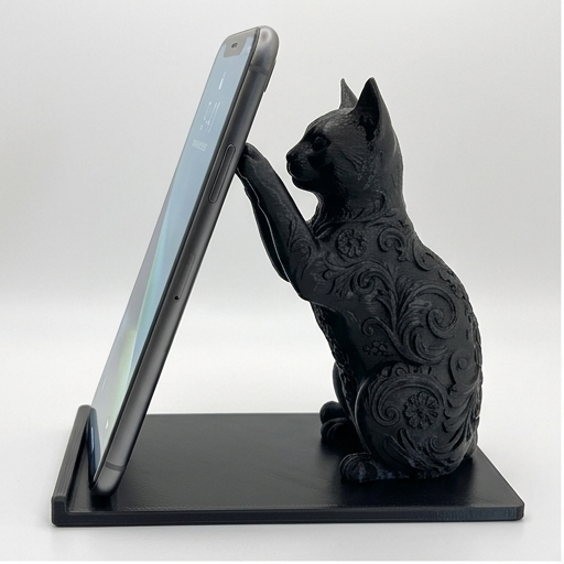 猫（オシキャット）のスマホスタンド 卓上 シルクブラック | iichi