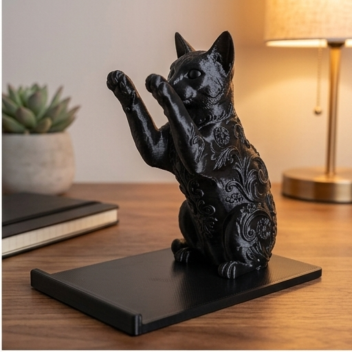 猫（オシキャット）のスマホスタンド 卓上 シルクブラック | iichi