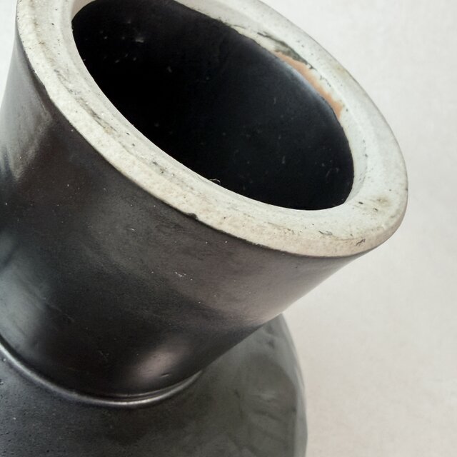 0012 黒釉高台花器 フラワーベース / 茶趣 茶花 華道 野の花 茶道