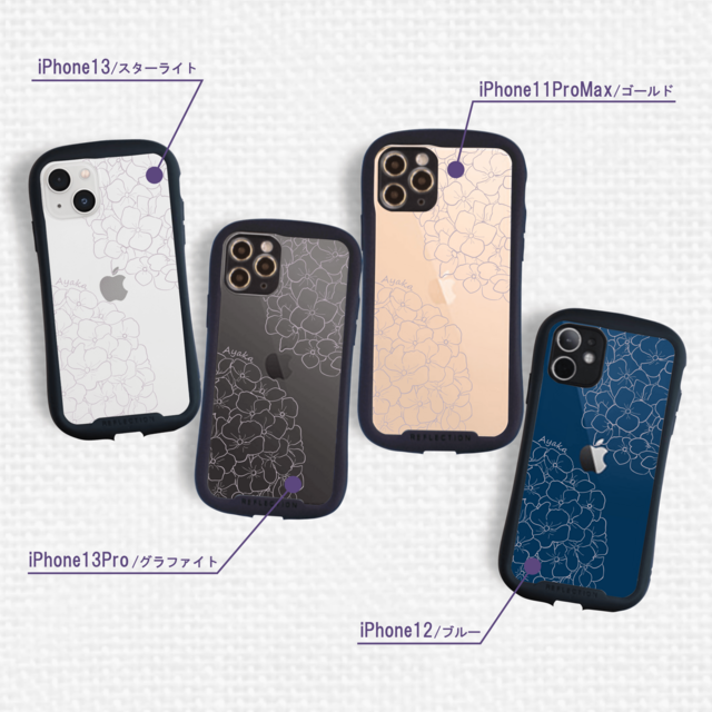 ふわり紫陽花iPhoneクリアグリップケース ラベンダー＆キャメル