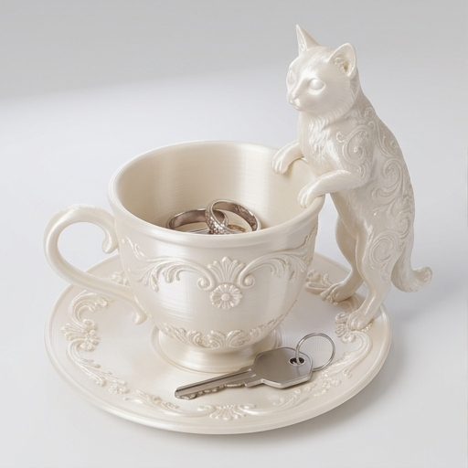 ヘレンド アポニー 猫飾り小物入れ 1個 猫（バリニーズ）のアクセサリートレイ 小物入れ シルクホワイト