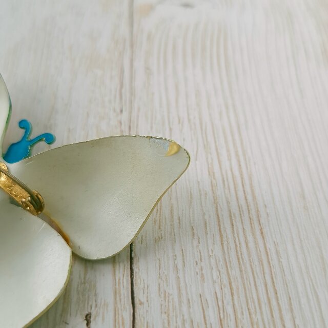 GERMANY》 light green orange enamel butterfly ドイツ ヴィンテージ