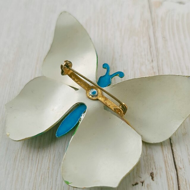 GERMANY》 light green orange enamel butterfly ドイツ ヴィンテージ