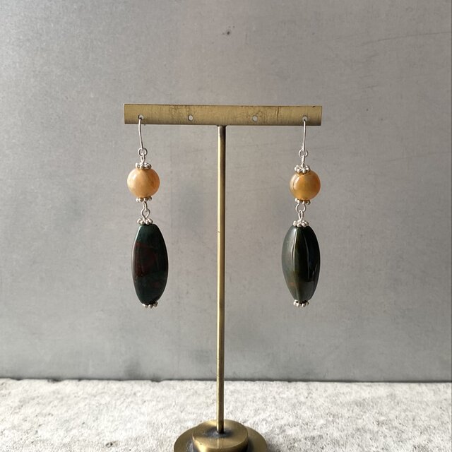 Vintage 90s USA retro agate×green jasper swing design pierce