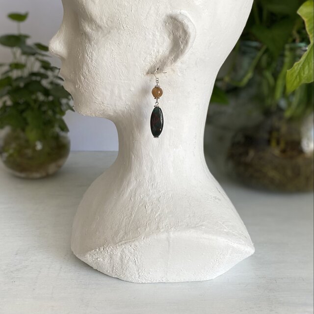 Vintage 90s USA retro agate×green jasper swing design pierce