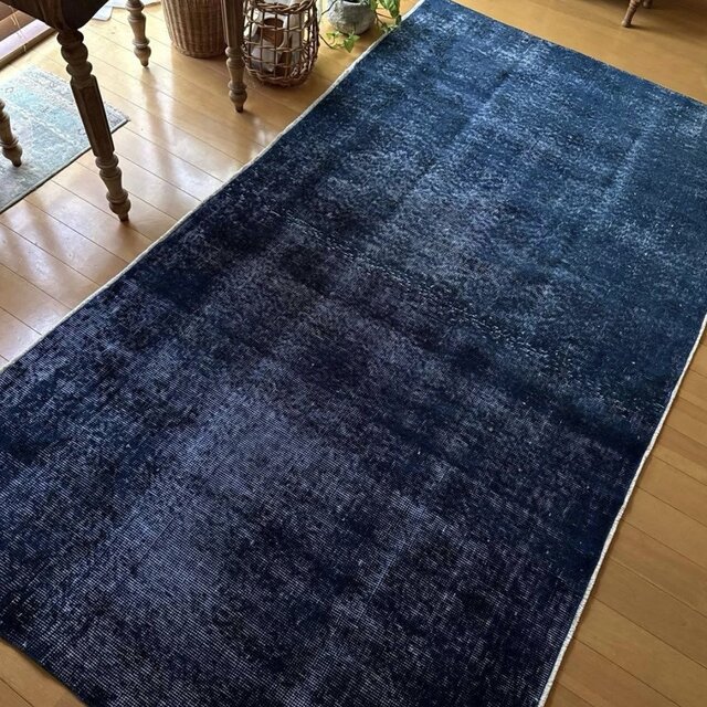105.5×193 レア 藍色ネイビーブルーオーバーダイ トルコヴィンテージ